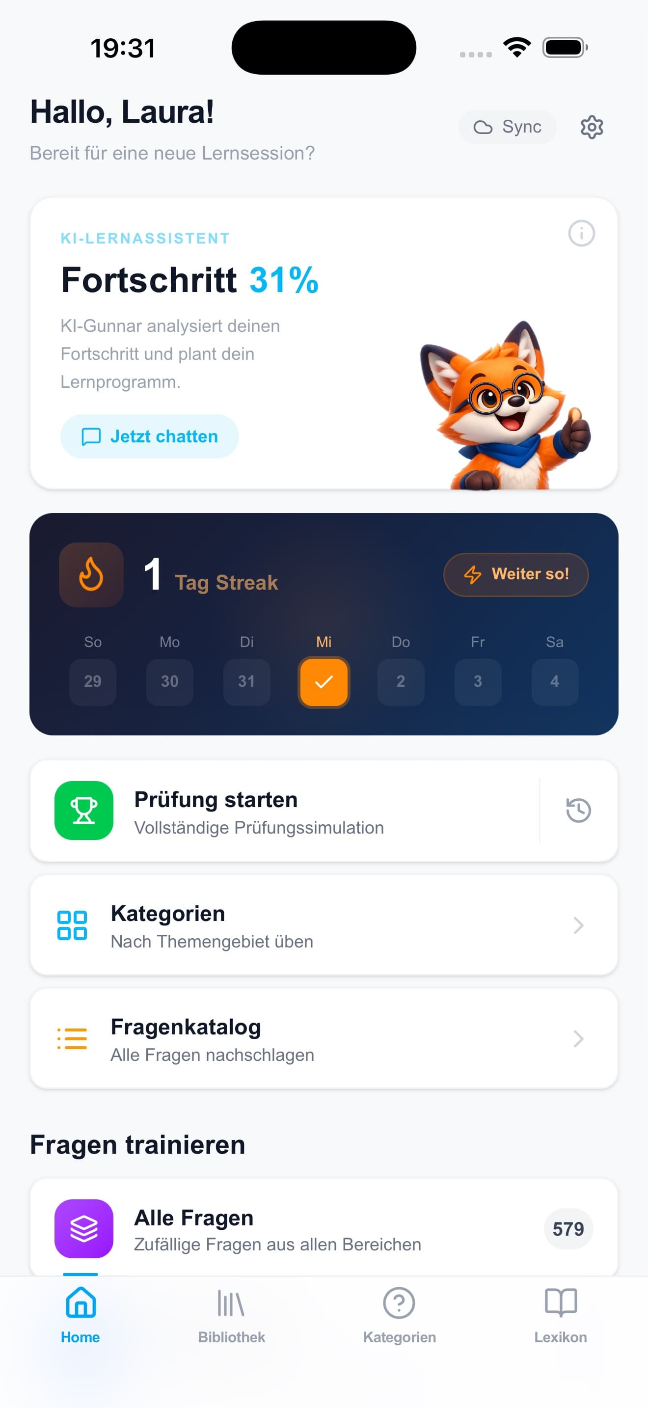 GUNCERT App – KI-Lernassistent & Fortschritt